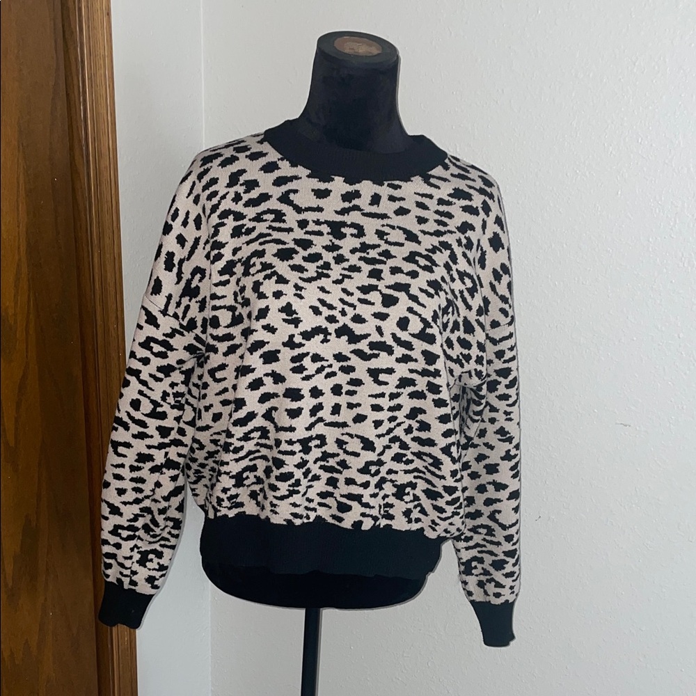T Tahari Black and Cream Animal Print Sweater
